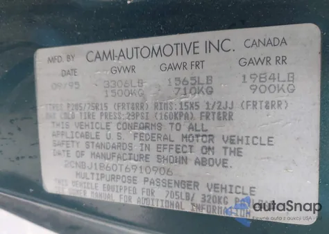 1996 Geo Tracker из США, поврежденный, VIN 2CNBJ1860T6910906